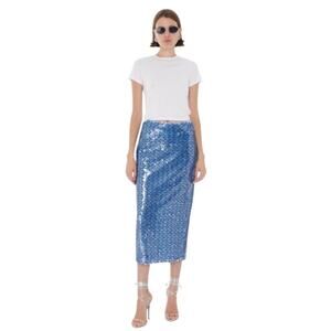 Toccin Blue Leilani Sequined Back Slit Pencil Midi Skirt